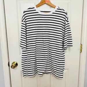 PRIMARK STRIPED NAVY & WHITE CREW NECK SHORT SLEEVE COTTON T-SHIRT MEN MEDIUM